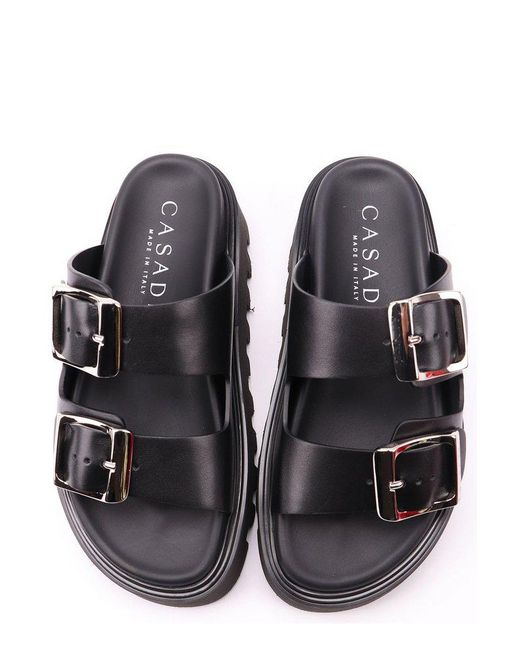 Casadei Black Buckles Double-strap Slip-on Sandals