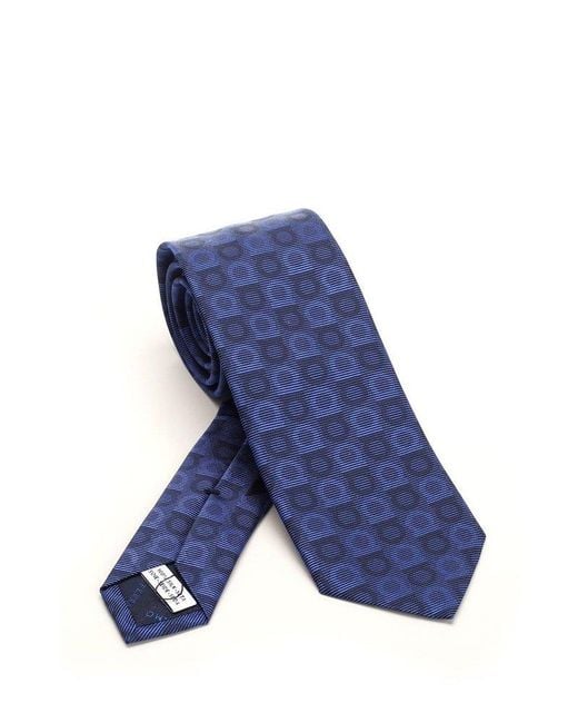 Ferragamo Blue Gancini Logo Embroidered Tie for men