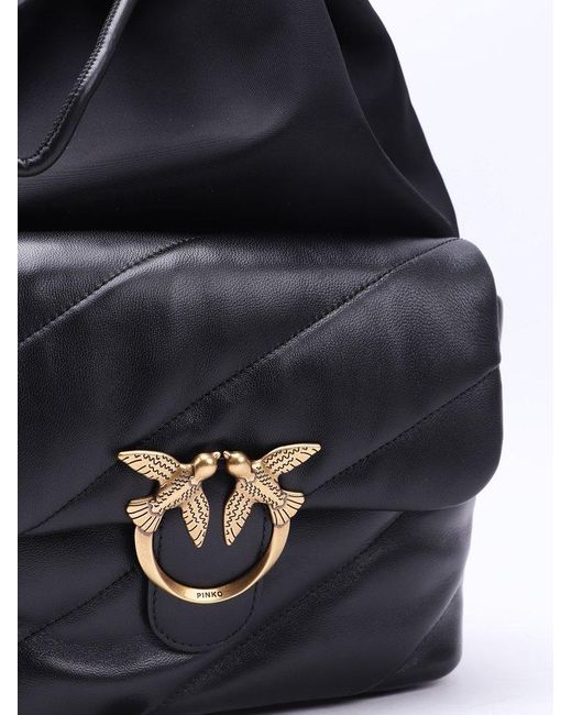 Pinko Black Logo Plaque Quilted Backpack