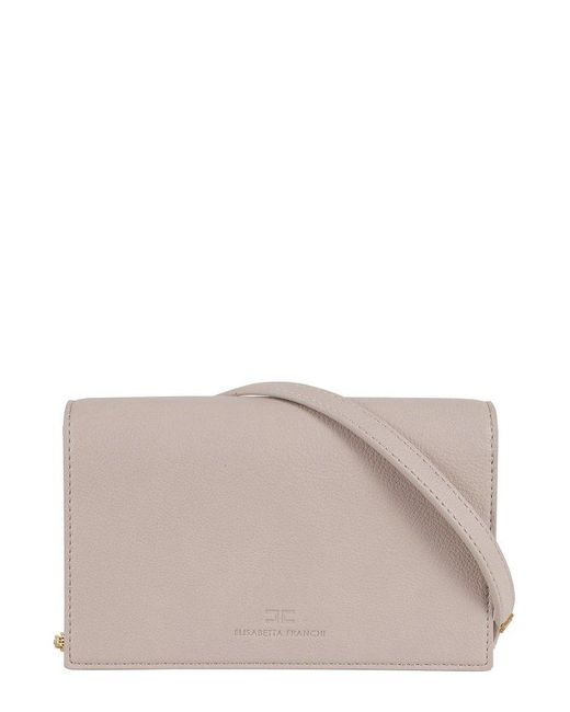 Elisabetta Franchi Gray Logo Plaque Chain Linked Clutch Bag