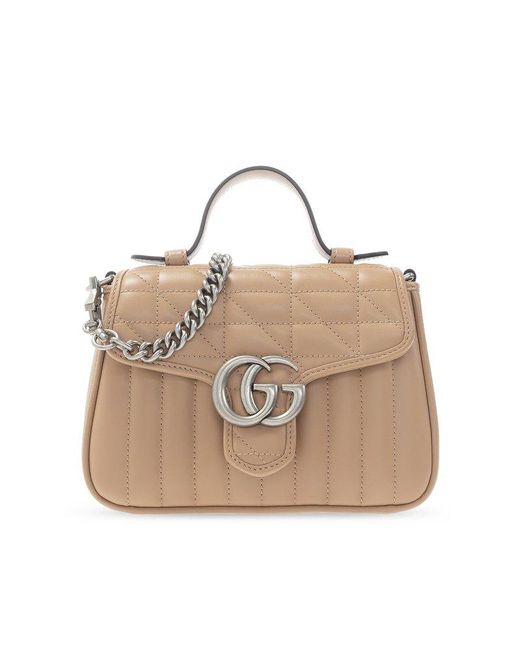Gucci GG Marmont Mini Top Handle Bag in Natural Lyst