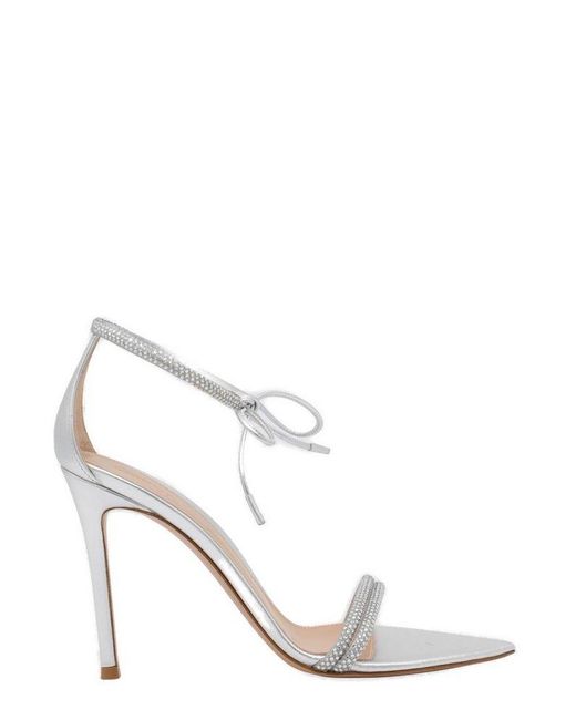 Gianvito Rossi White Montecarlo Embellished Ankle Strap Sandals