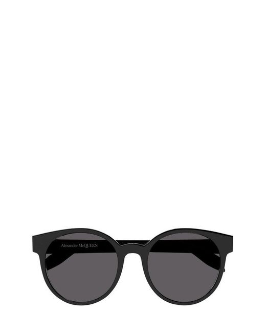 Alexander McQueen Round Frame Sunglasses in Black | Lyst