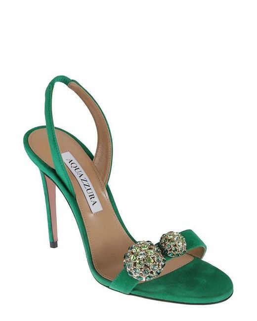 Aquazzura Green Embellished Singback Heeled Sandals
