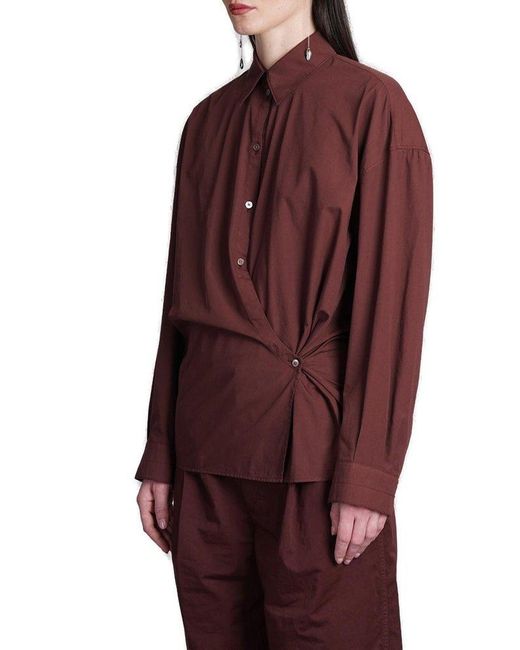 Lemaire Red Twist-detailed Button-up Shirt