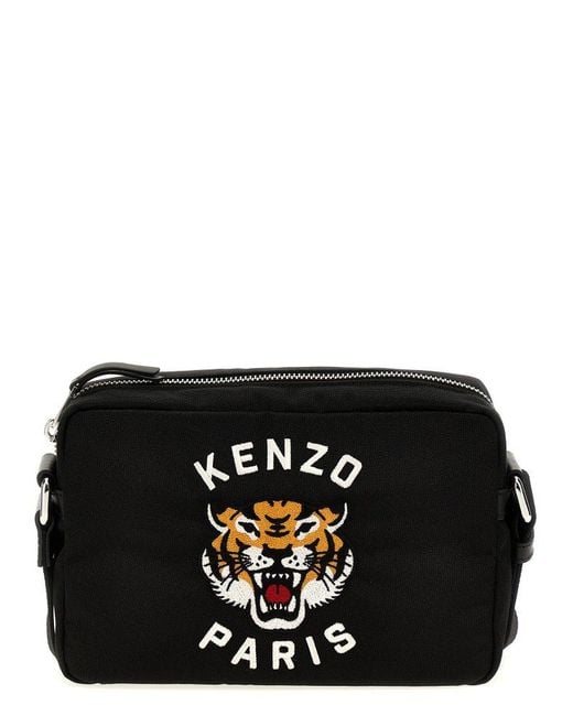 KENZO Black Logo Embroidery Shoulder Strap Crossbody Bags for men