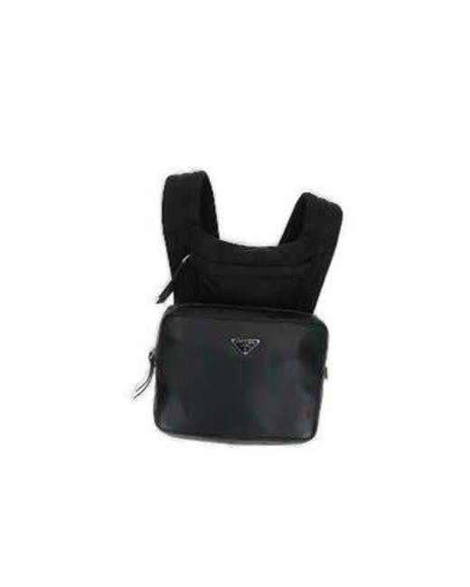 Prada Black Logo-plaque Zip-up Backpack for men