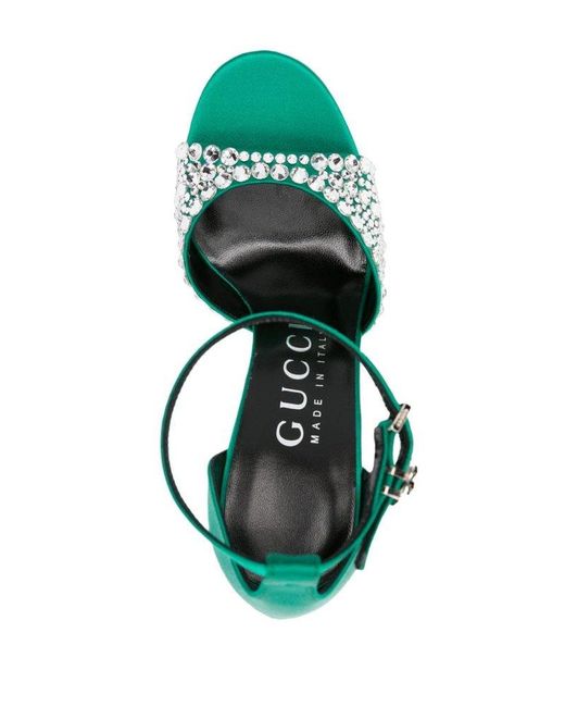 Gucci Green Embellished Heeled Sandals