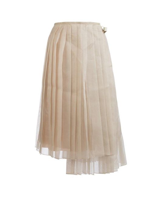 Fendi Natural Asymmetric Hem Pleated Skirt