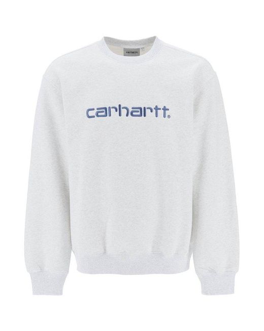 Carhartt White Crew Neck Sweatshirt With Logo Embroidery for men