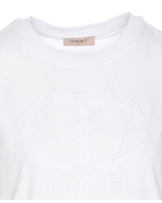 Twinset White Oval-T Embroidered Crewneck T-Shirt