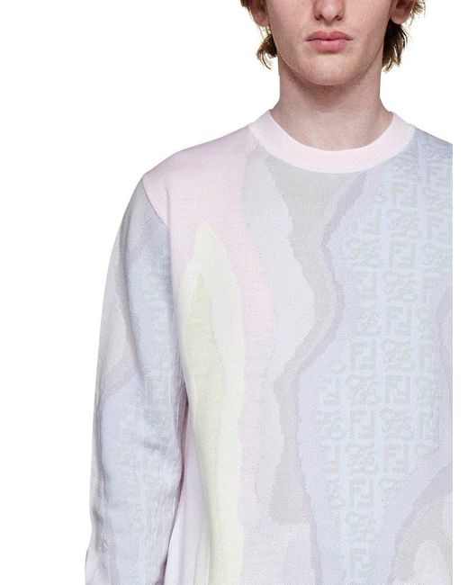 Fendi Multicolor Intarsia-knit Crewneck Jumper for men