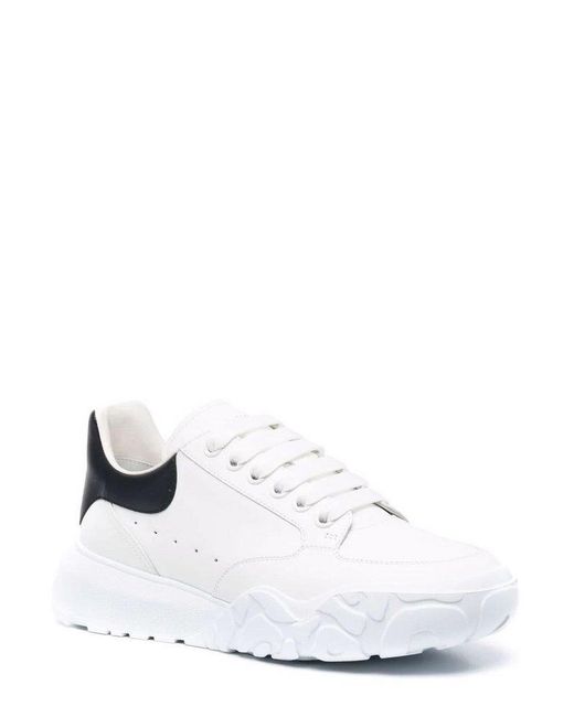 Alexander McQueen White Logo Embossed Lace-Up Sneakers for men