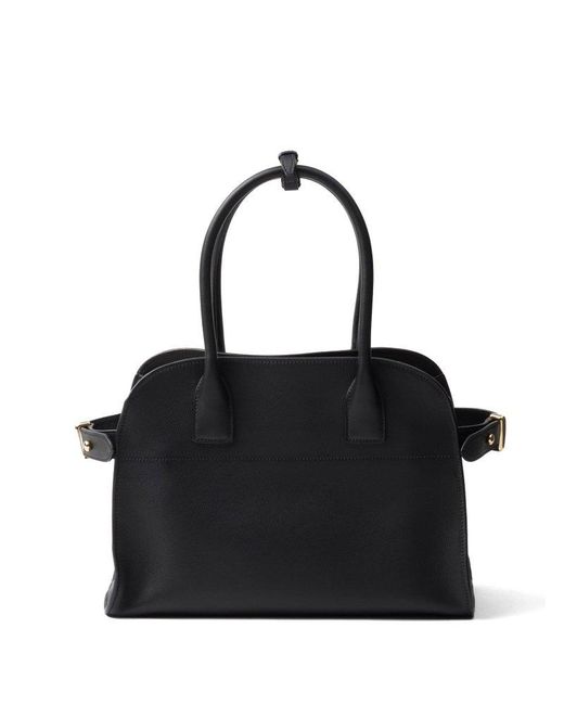 Prada Black Logo-Lettering Leather Tote Bag