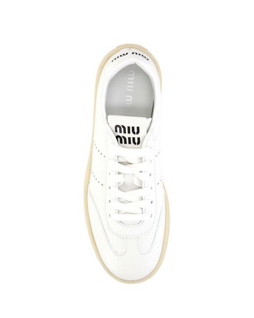 Miu Miu White Logo-Patch Lace-Up Sneakers