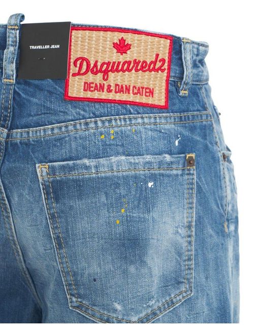DSquared² Blue Wide-Leg Distressed Jeans