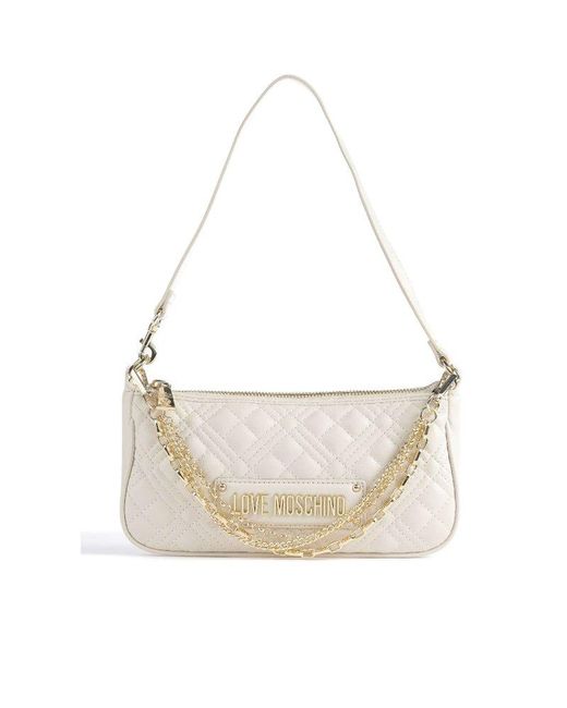 Love Moschino White Quilted Zipped Shoulder Bag