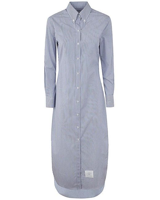 Thom Browne Blue Buttoned Striped Maxi Shirt Dress
