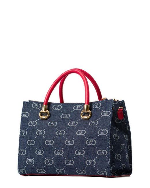 Liu Jo Red Monogram Printed Magnetic Fastened Tote Bag