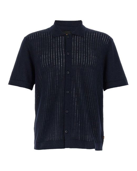 Boss Blue Button-Up Knitted Shirt for men