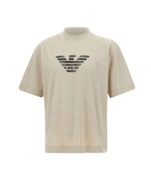 Emporio Armani White Gradient-Effect Stripe Embroidered Asv Oversized Jersey T-Shirt for men
