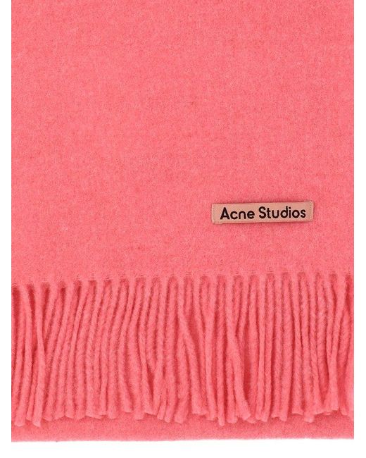 Acne Pink Logo Detailed Fringed-edge Scarf