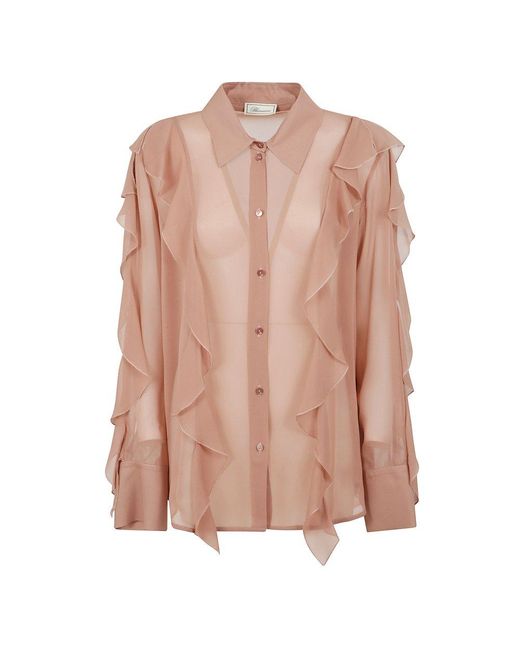 Blumarine Pink Long Sleeved Ruffled Shirt