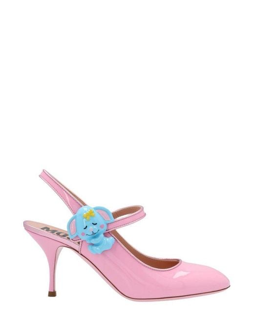 Moschino Pink Baby Animal Detailed Slingback Pumps