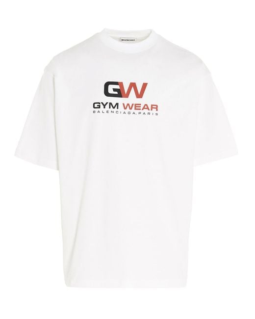 Balenciaga White Gym Wear Large Fit T-shirt for men