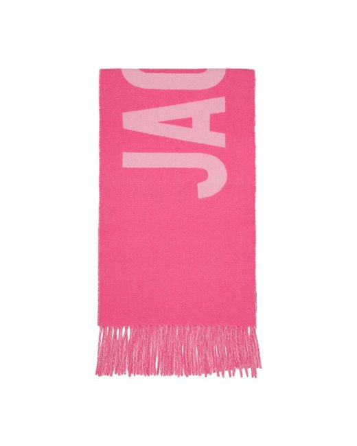 Jacquemus Wool Logo Jacquard Fringed Edge Scarf in Pink | Lyst