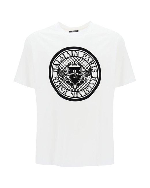 Balmain White T-shirt With Flocked Coin Print for men