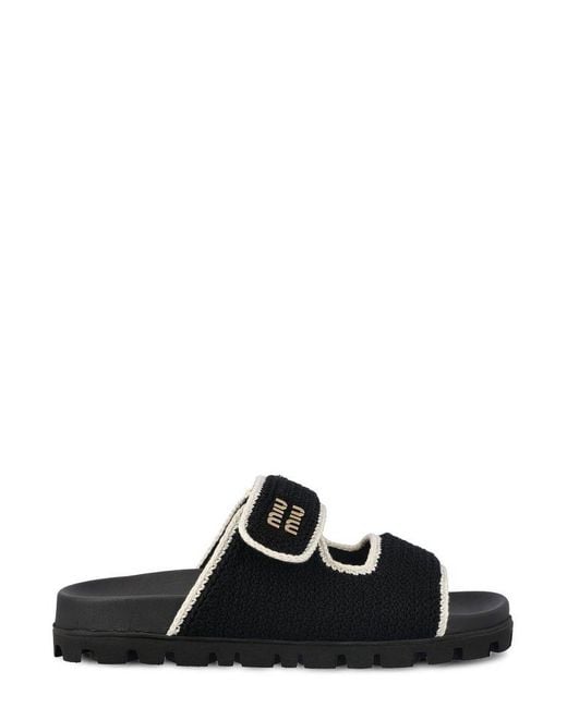 Miu Miu Black Logo-lettering Slip-on Sandals