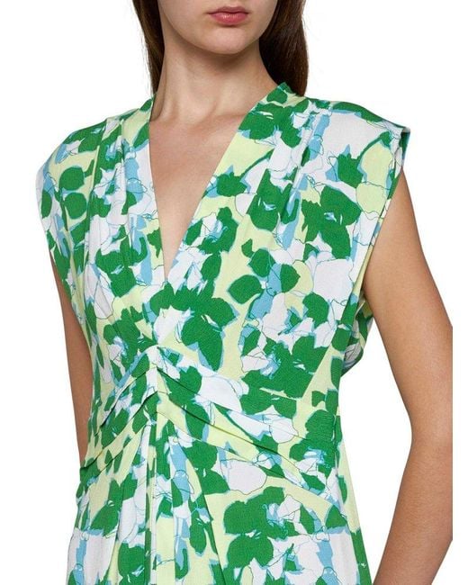 Diane von Furstenberg Green All-over Patterned V-neck Dress