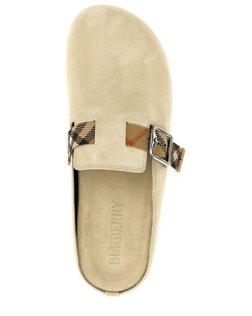 Burberry White Urchin Checked Buckle Clogs for men