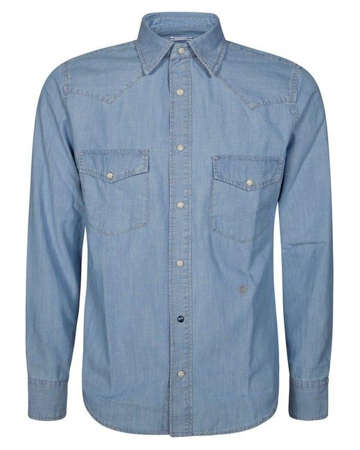 Jacob Cohen Blue Logo-Embroidered Denim Shirt for men