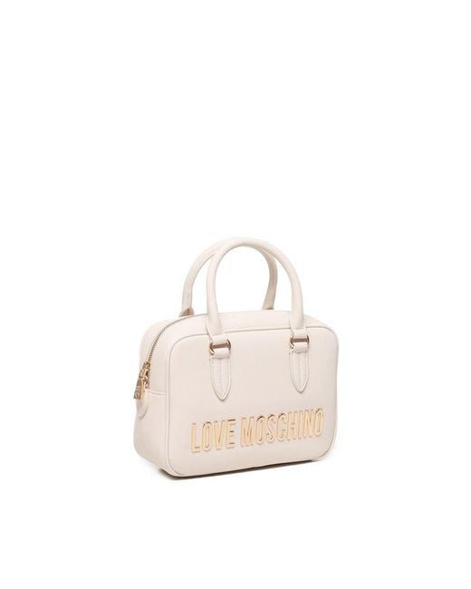 Love Moschino Natural Logo Lettering Top Handle Bag