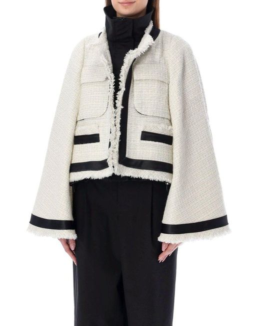 Sacai Frayed Edge Flared Tweed Jacket 