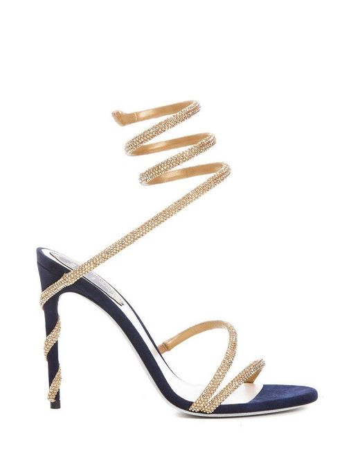 Rene Caovilla Leather RenÃ© Caovilla Margot Slip-on Heel Sandals in Blue | Lyst