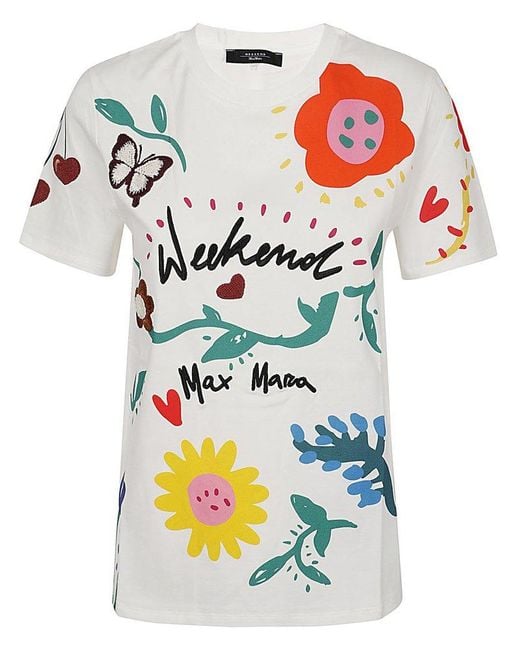 Weekend by Maxmara White Graphic Printed Crewneck T-shirt