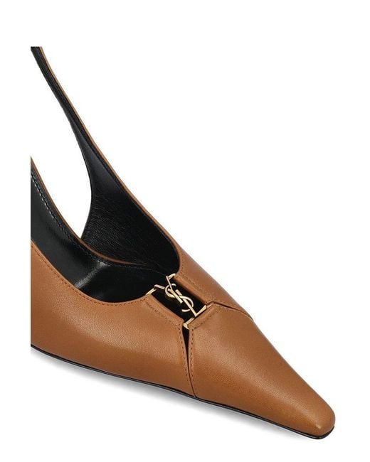 Saint Laurent Brown Babylone Breteuil 90 Leather Slingback Pumps