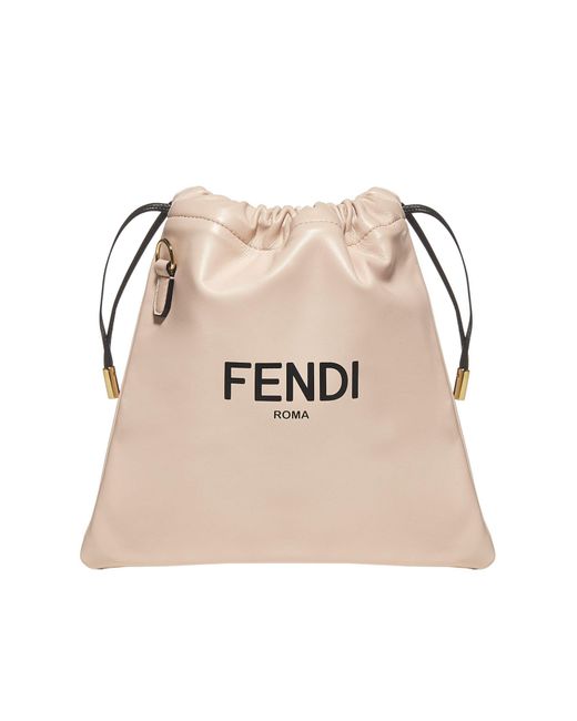 Fendi Pink Logo Printed Drawstring Bag