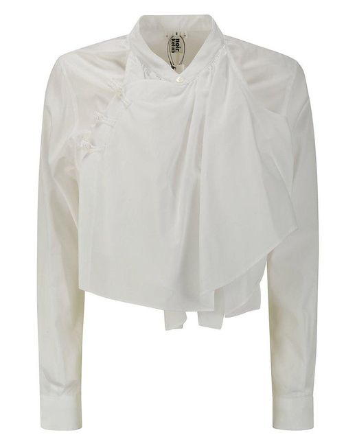 Noir Kei Ninomiya White Asymmetric Draped Mock Neck Shirt
