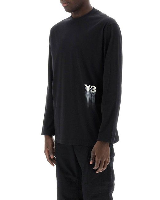 Y-3 Black Long Sleeved T Shirt With Logo Print for men