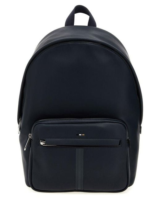 Boss Blue Embossed-Logo Backpack for men