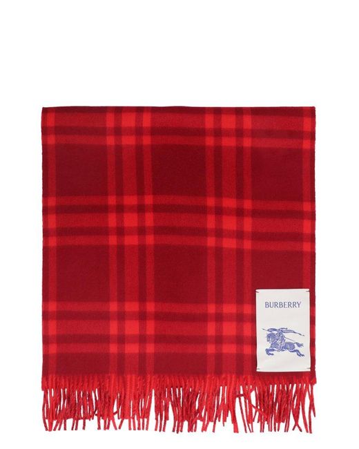 Burberry Red Cashmere Scarf With Fringes for men