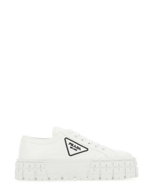 Prada White Logo Detailed Low Top Sneakers