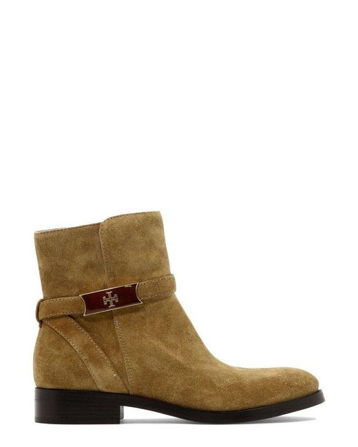 Tory Burch Brown Zip Detailed Round Toe Boots