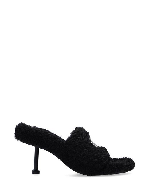 Balenciaga Black Logo Embroidered Faux-fur Sandals