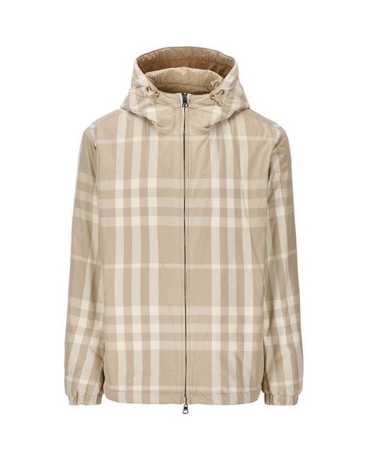 Burberry Checked Hooded Reversible Jacket in Natural for Men | Lyst
