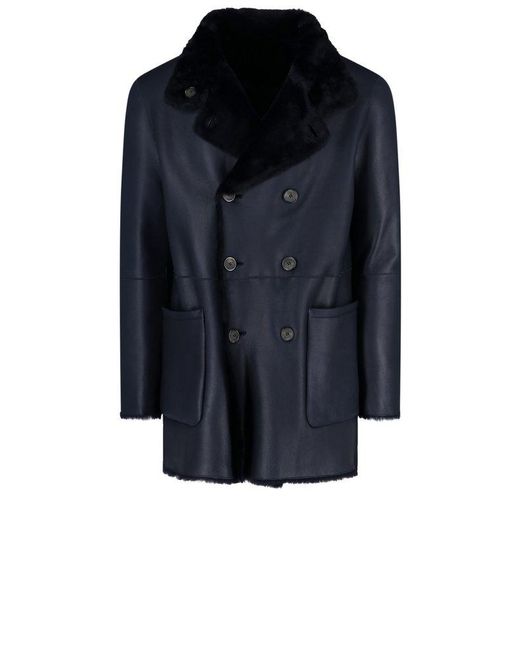 Giorgio Armani Blue Double-Breasted Reversible Coat for men